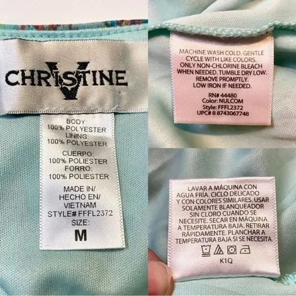 Christine V Printed Mint Green Chiffon Flowy Maxi Dress Tribal Pattern Size M - Picture 10 of 11